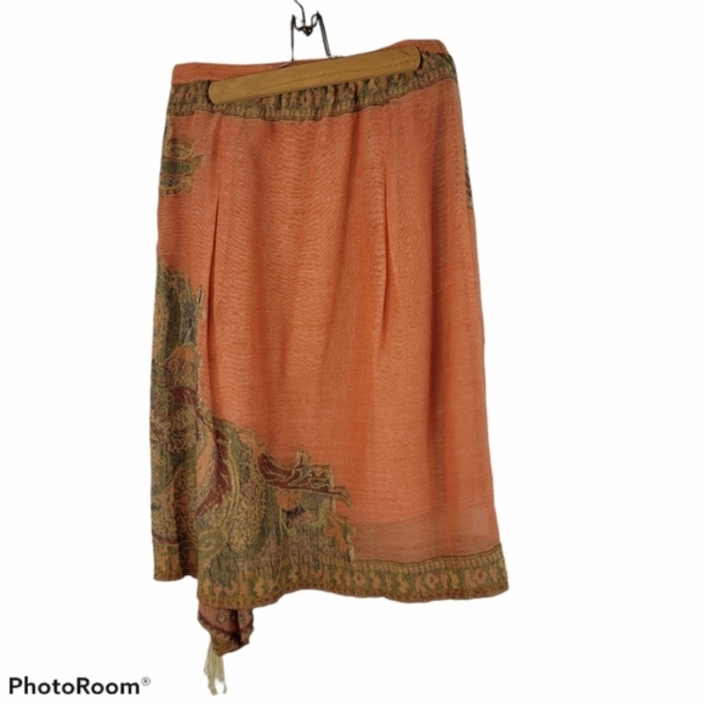 Bohemian Paisley Wrap Skirt - Orange and Green - Picture 3 of 6